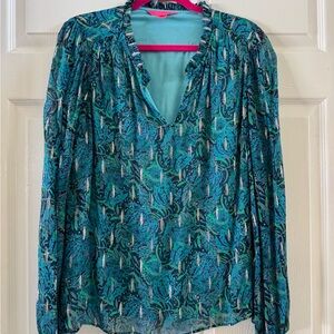 Lilly Pulitzer Blue Ruffled Long Sleeve Blouse